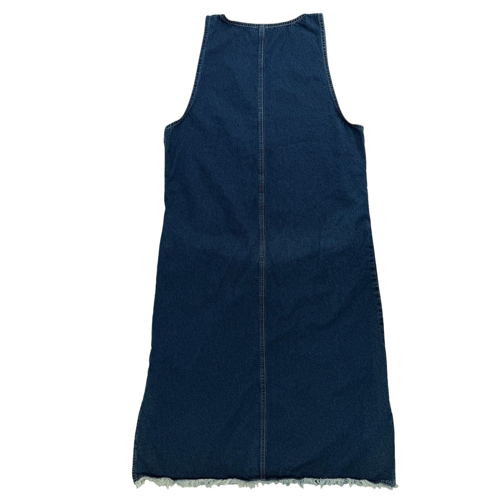 Jazzie Denim Patchwork Midi Dress Womens Medium Blue Frayed Tiered Sleeveless - Picture 13 of 14